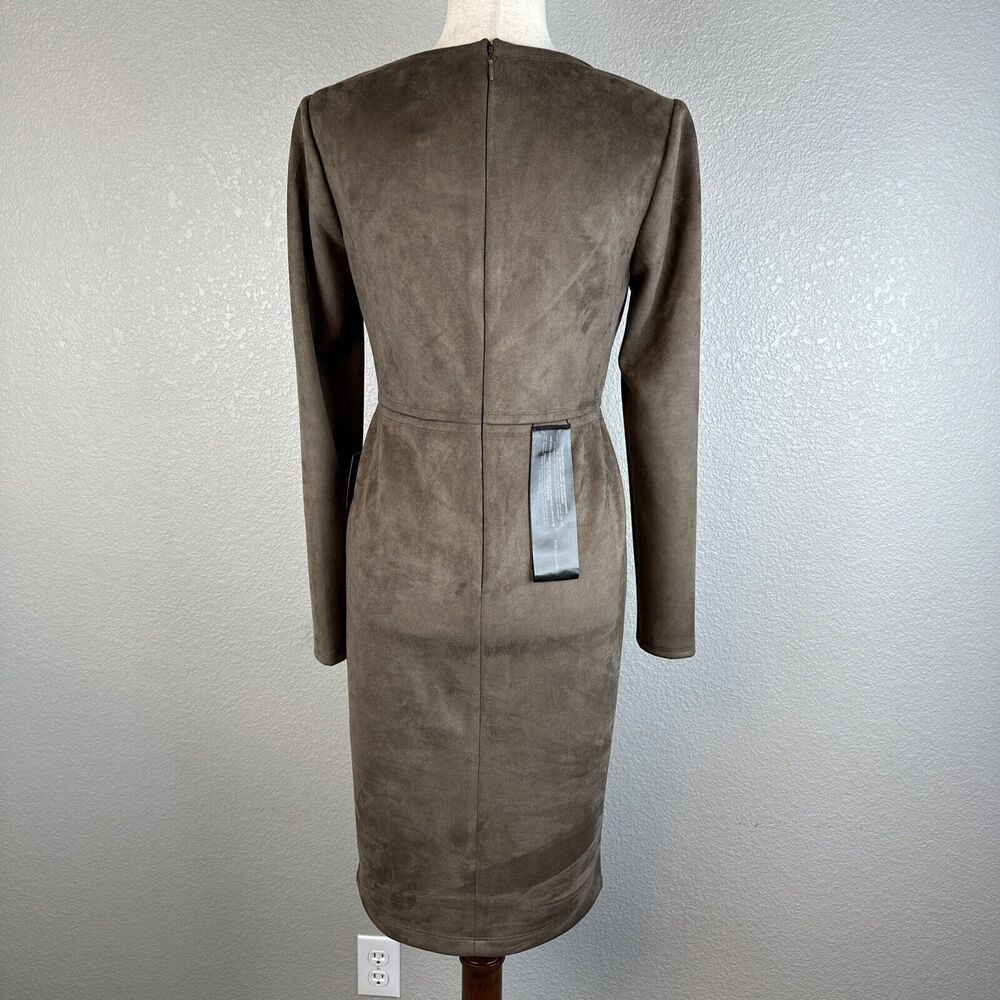 BCBGMAXAZRIA Whitley Cut‎ Out Dress Size Medium Dark Fatigue Brown Faux Suede - Picture 6 of 10